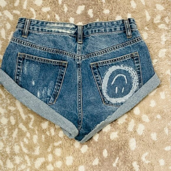 One Teaspoon Bandits Low Waist Cheeky Denim Shorts Pacifica Blue Smile Size 23 - Picture 5 of 12